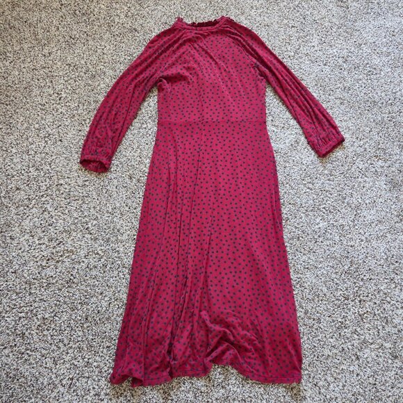 Boden Dress Womens 4P Polka Dot Stretch Jersey Red Hi-Low Hem Retro Ruffle Neck - Picture 9 of 9